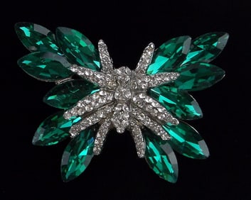 Mint Enameled Rhinestone Butterfly Brooch