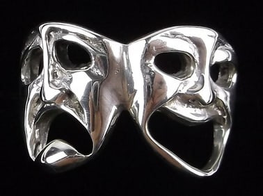 Mint Vint Sterling Silver Comedy Tragedy Mask Ring 6.5 Theatre
