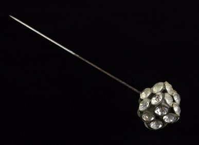 Stunning Vint 1890s Art Nouveau Rhinestone Hat Pin Dice Style