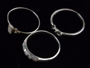 3 Mint Vintage Sterling Silver Ring Lot MOP Flower 5.5-6.5