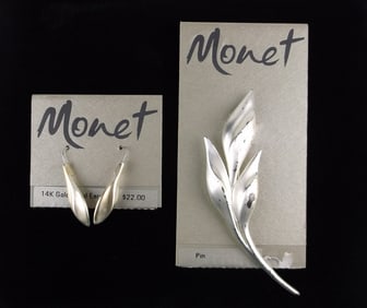 New Vintage Money Brooch Earrings Set On Card