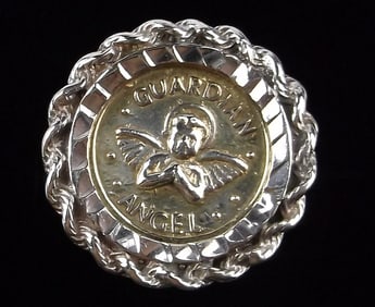 Mint Vintage Sterling Silver Guardian Angel Coin Ring 7