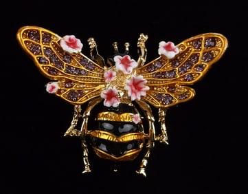 Big Mint Enameled Rhinestone Bee Insect Brooch
