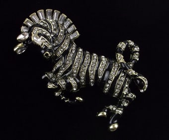 Big Mint Enameled Rhinestone Zebra Brooch