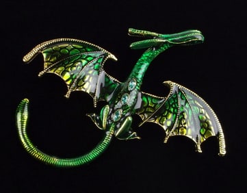 Mint Enameled Rhinestone Dragon Brooch