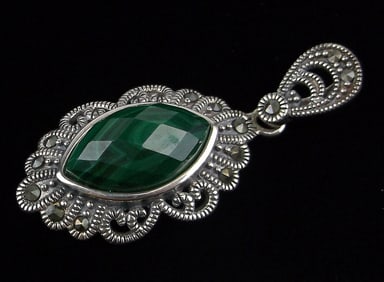 New Ornate Sterling Silver Malachite Pendant