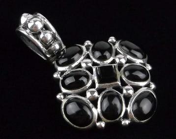New Vintage Designer Sterling Silver Onyx Pendant