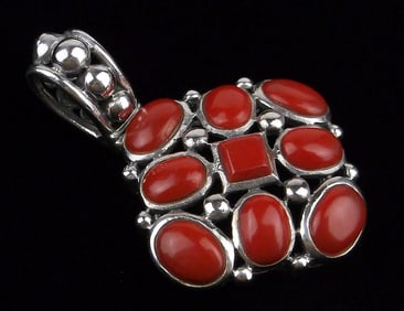 New Vintage Designer Sterling Silver Red Jasper Pendant