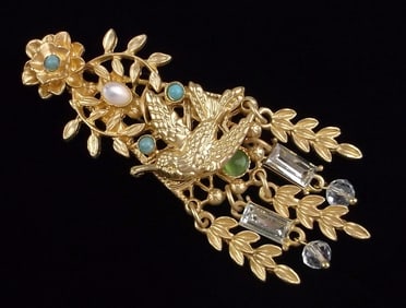 Mint Enameled Rhinestone Swallow Bird Sway Brooch