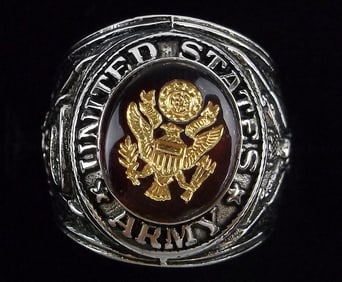 Mint Vint Heavy Sterling Silver US Army Ruby Ring 7