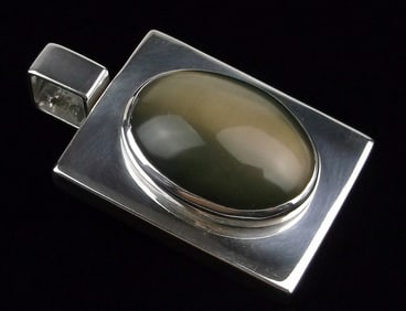 Big Mint Vint Heavy Taxco Sterling Silver Gemstone Pendant