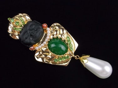 Mint Enameled Magi Jelly Belly Rhinestone Brooch