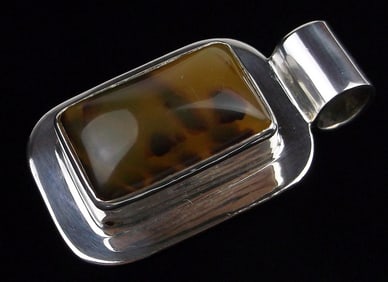 Big Vint Mint Heavy Taxco Sterling Silver Chalcedony Pendant