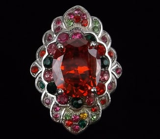 Stunning Sterling Silver Multi Gemstone Cocktail Ring 7