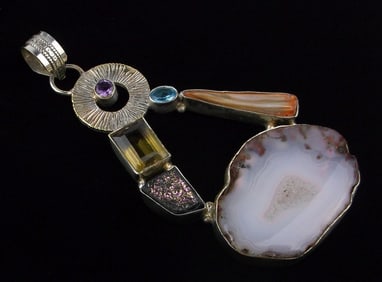 Stunning Big Vintage Sterling Silver Topaz Druzy Pendant