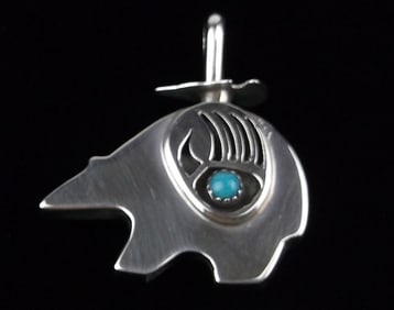 Mint Navajo Henry Begay Sterling Turquoise Bear Pendant