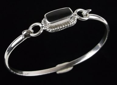 Mint Vint Thick Taxco Sterling Silver Onyx Bracelet 7-8"