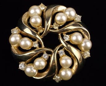 Stunning Vint 1950s Crown Trifari Rhinestone Brooch