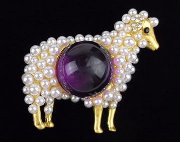 Big Mint Enameled Jelly Belly Rhinestone Sheep Brooch