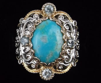 Mint Vint Designer Sterling Silver Turquoise Aquamarine Ring 7