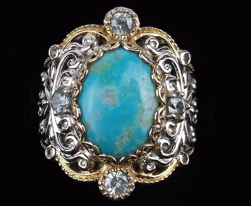 Mint Vint Designer Sterling Silver Turquoise Aquamarine Ring 7 (1 of 6)