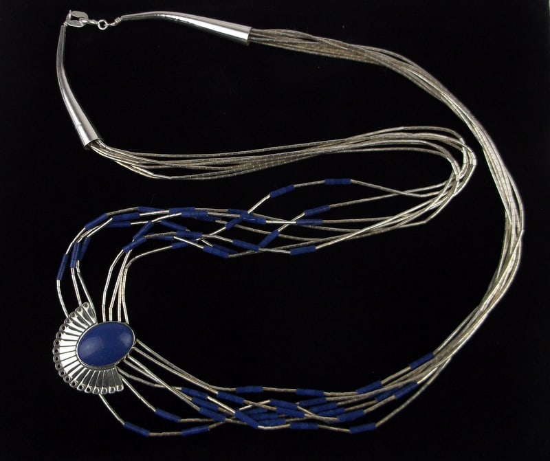 Mint Carolyn Pollack Sterling Silver Lapis 7 Row Necklace 26" (1 of 5)