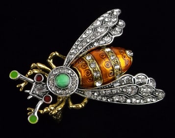 Big Mint Enameled Rhinestone Bee Insect Brooch