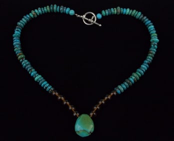 Mint Vint Sterling Silver Turquoise Amber Necklace 18.5"