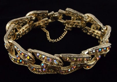 Mint Vint 1950s Weiss Aurora Borealis Rhinestone Bracelet 7"