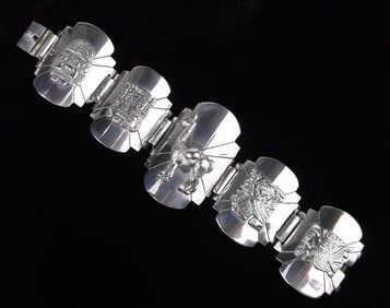 Mint Vint 1960s Big Peru Sterling Silver Aztec Bracelet 7" Llama