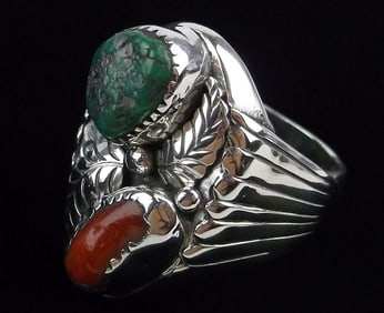 HUGE Heavy Vint Navajo Sterling Turquoise Mens Ring 13