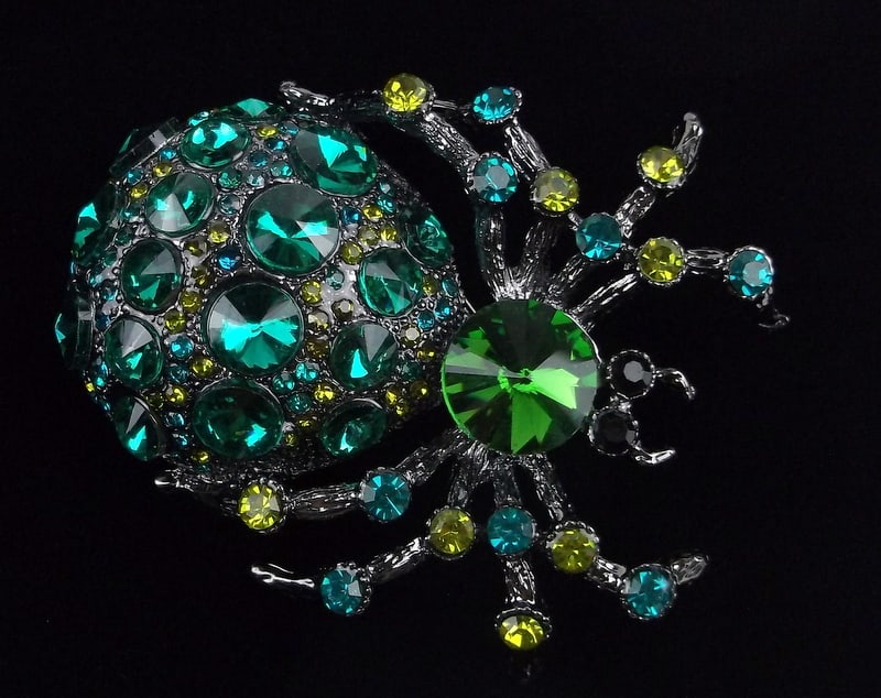 Big Mint Enameled Rhinestone Spider Brooch (1 of 2)