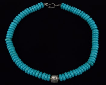 Big Mint Navajo Sterling Silver Chunky Turquoise Necklace 18"