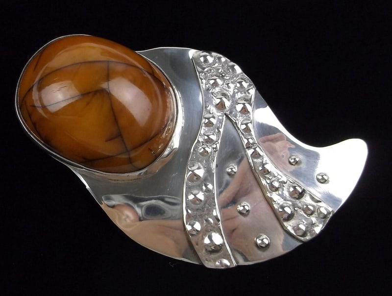 Rare Big Da Sue Sterling Silver Ancient Amber Brooch Pendant (1 of 9)