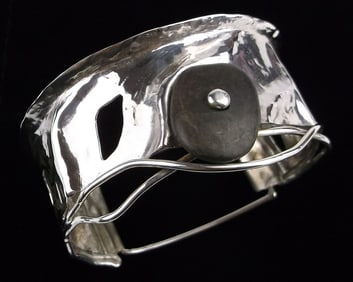 Stunning 1950s Modernist Sterling Silver Bracelet 7-8"