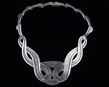RARE 1948 Margot De Taxco Sterling Silver Scroll Necklace 16"