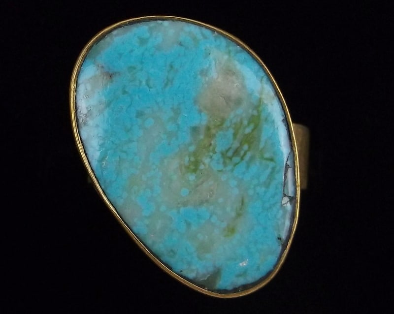 Mint Vintage Designer Brass Turquoise Ring Size 8 (1 of 3)