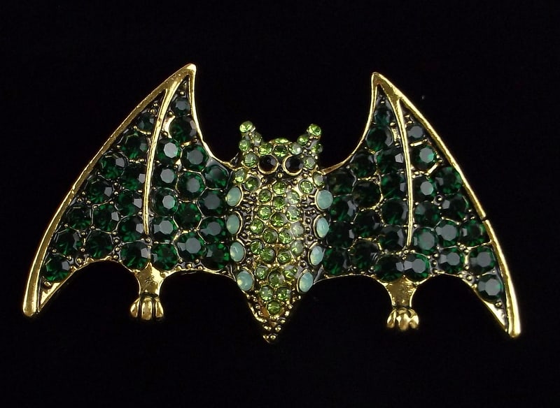 Mint Enameled Rhinestone Bat Brooch (1 of 2)