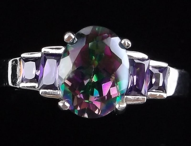 New Vint Designer Sterling Silver Rainbow Topaz Ring 9 Amethyst (1 of 3)