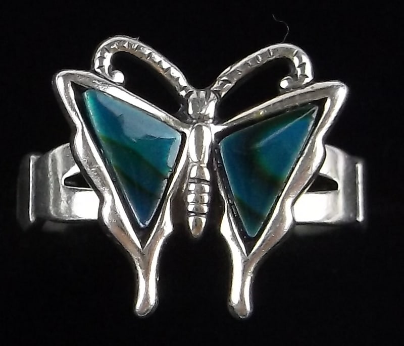New Vint Navajo Sterling Silver Abalone Butterfly Ring 5.5 (1 of 2)