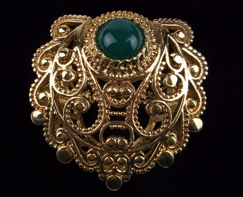 New Big Designer Turkey Green Chalcedony Ring 6 Ornate: new condition