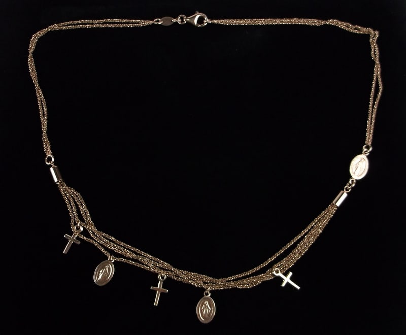 New Gold Over Sterling Catholic Rosary Charm Necklace 18": Solid Sterling Silver Guaranteed, in Brand New Never Worn Condition.