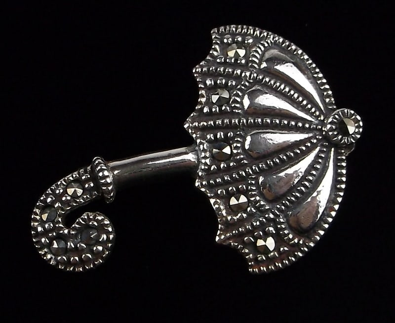 Mint Vintage Sterling Silver Umbrella Brooch (1 of 2)