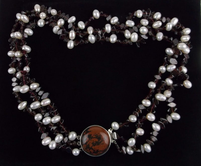 Big Mint Vint Sterling Silver Pearl Garnet Jasper Necklace 18" (1 of 5)
