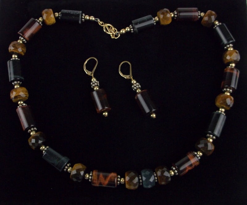 New Vintage 14kt GF Tigers Eye Necklace Earrings Set 18" (1 of 4)