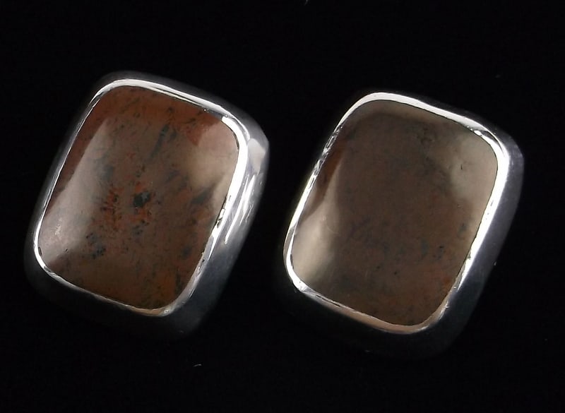 Mint Vint Heavy Taxco Sterling Silver Jasper Earrings (1 of 3)