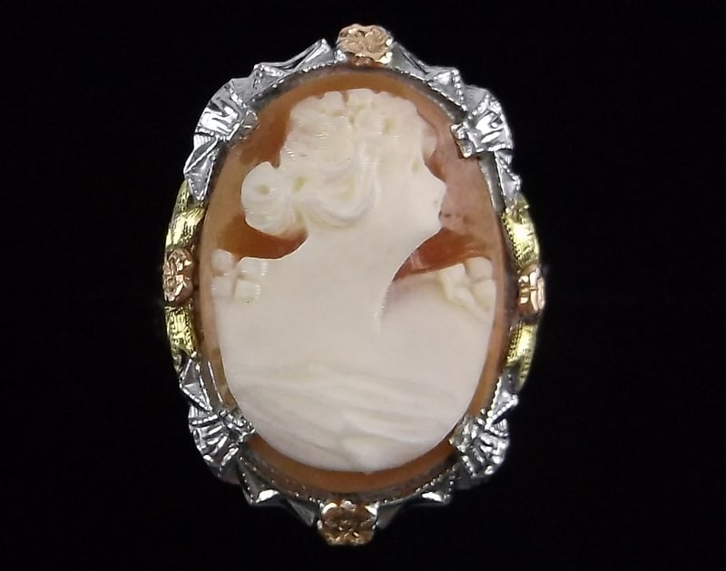 Mint Vint 1930s Sterling Silver 10kt Gold Shell Cameo Ring 5 (1 of 4)