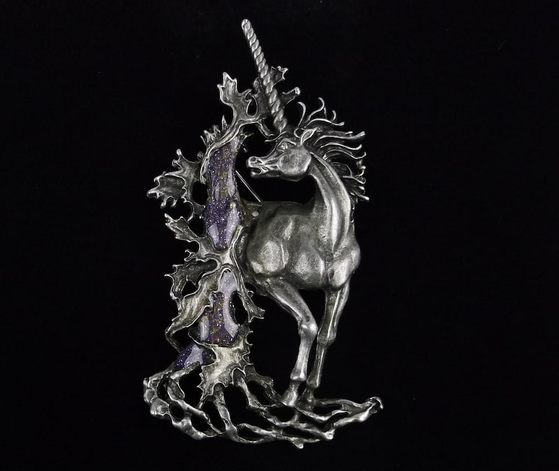 Big Mint Enameled Dark Unicorn Brooch (1 of 2)