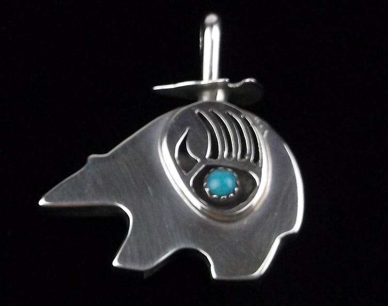 Mint Navajo Henry Begay Sterling Turquoise Bear Pendant: handmade Genuine Navajo Sterling Silver in Excellent Condition