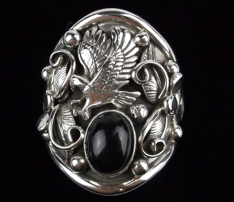 Navajo Calvin Spencer Sterling Silver Onyx Eagle Ring 9.5 (1 of 4)